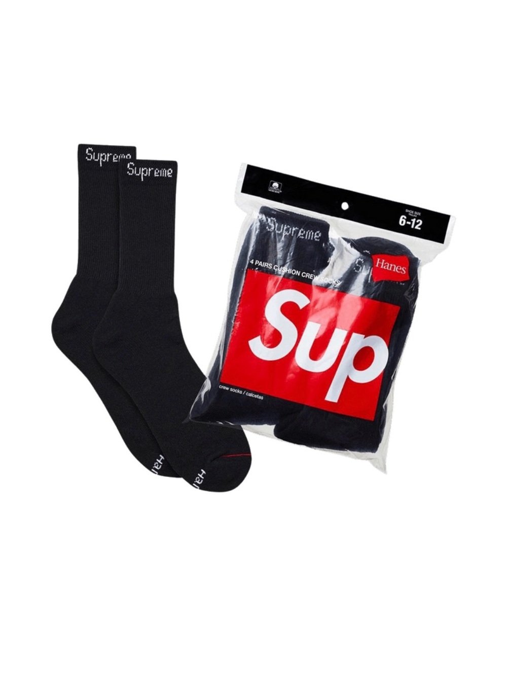 Supreme Black Crew Socks with White Logo - Pack